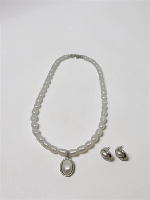 Oval Kesim İnci Kolye ve Küpe Seti