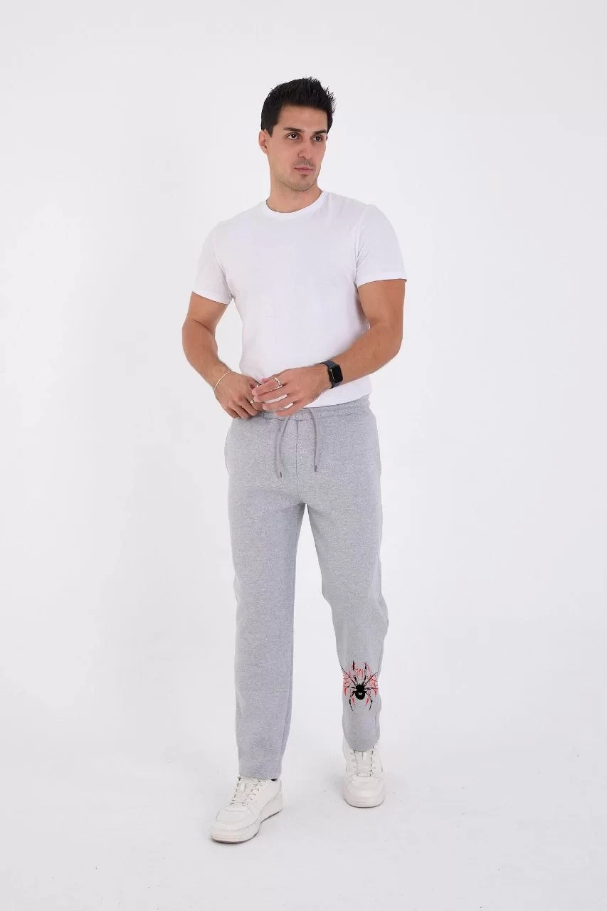 Oversize Üç İplik Baskılı Eşofman Pantolon - Gri