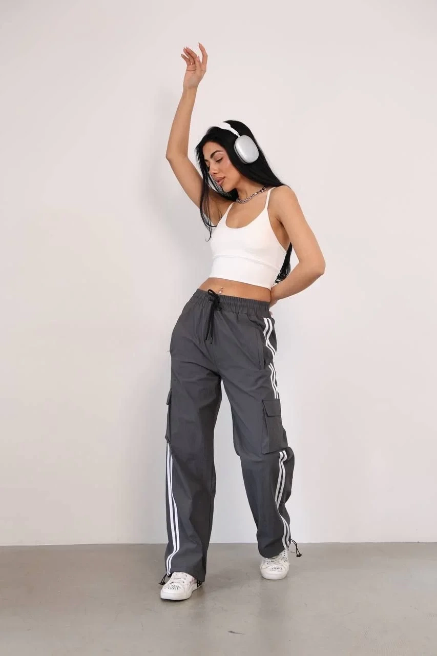 Paraşüt Kumaş Kargo Ceplı Baggy Eşofman - Gri