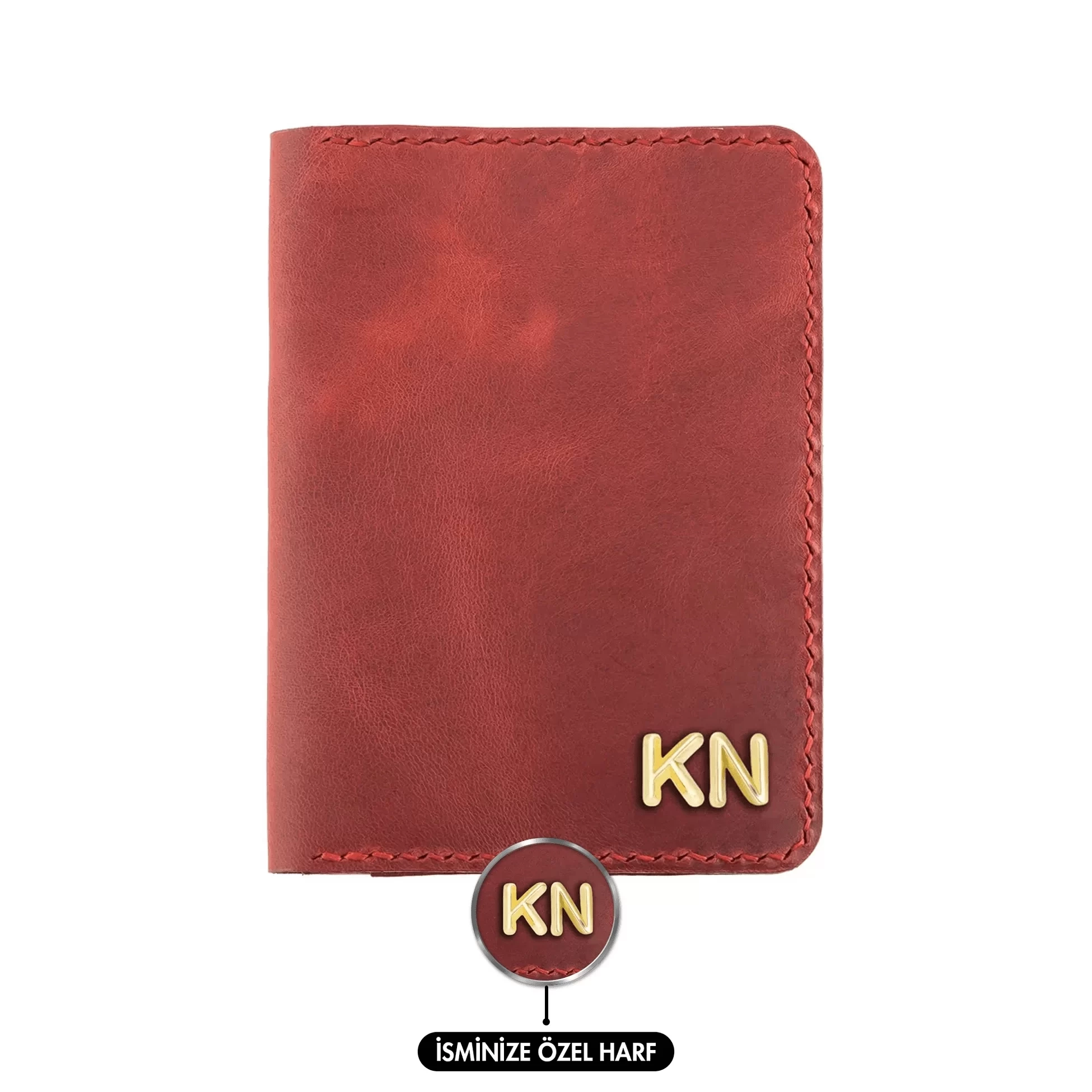 İsme Özel Pasaport Kılıfı - %100 Rainbow Deri - AK02003 - Kırmızı
