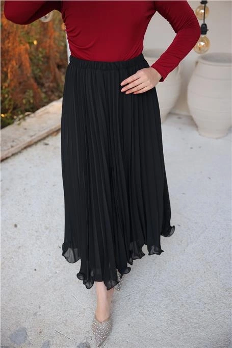 Pliseli Etek - (38-46) - 71262 - Siyah