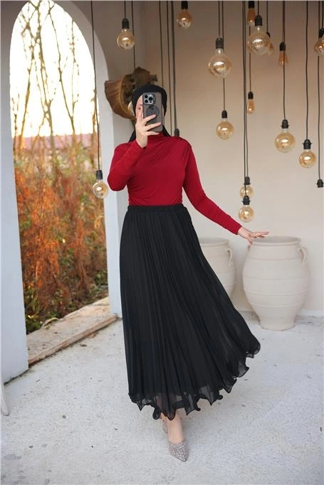 Pliseli Etek - (38-46) - 71262 - Siyah