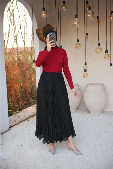 Pliseli Etek - (38-46) - 71262 - Siyah