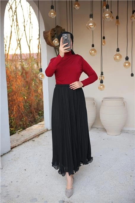 Pliseli Etek - (38-46) - 71262 - Siyah