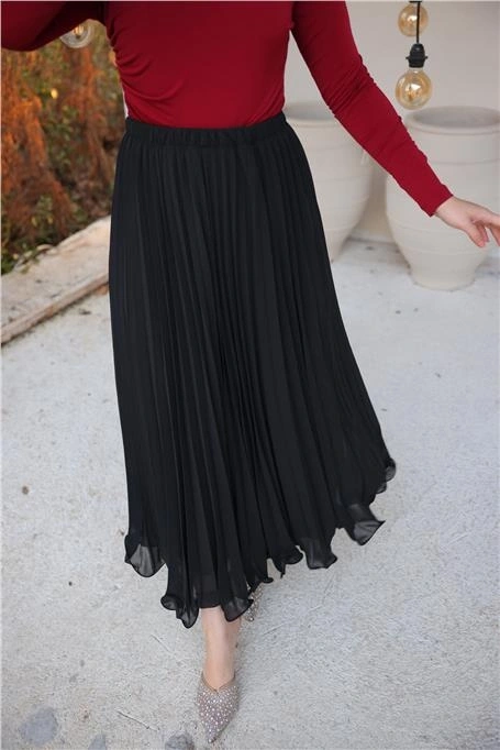 Pliseli Etek - (38-46) - 71262 - Siyah