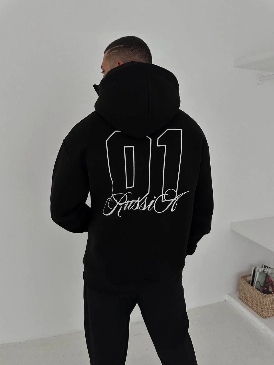 Samuray Ninja Çift Kapşonlu ZIP Fermuarlı Kanguru Çepli Tam Fermuarlı Hoodie ön ve Arka Baskılı Maske Detaylı Swetshirt - Siyah