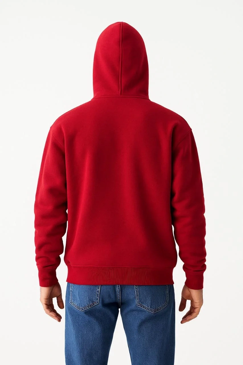 Samuray Ninja Çift Kapşonlu ZIP Fermuarlı Kanguru Çepli Tam Fermuarlı Hoodie Swetshirt - Kırmızı