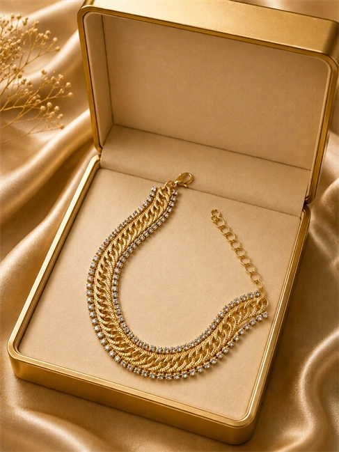 Taşlı Su Yolu Gold Renk Bileklik