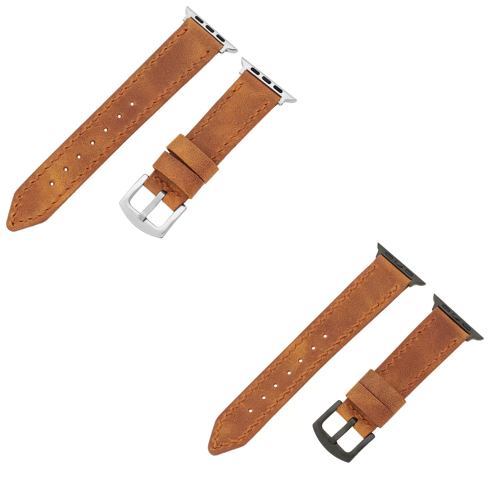 İsme Özel El Dikişli Apple Watch Saat Kordonu - %100 Çift Kat Deri - AG03001 - Camel
