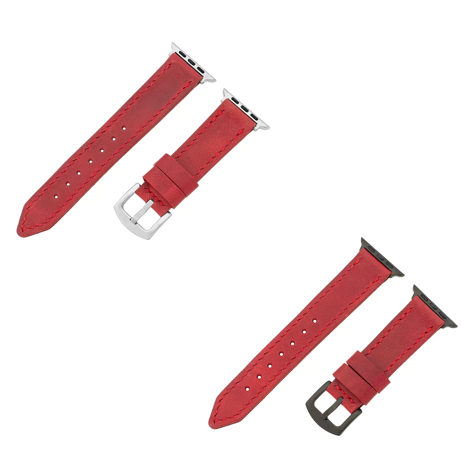 İsme Özel El Dikişli Apple Watch Saat Kordonu - %100 Çift Kat Deri - AG03001 - Kırmızı