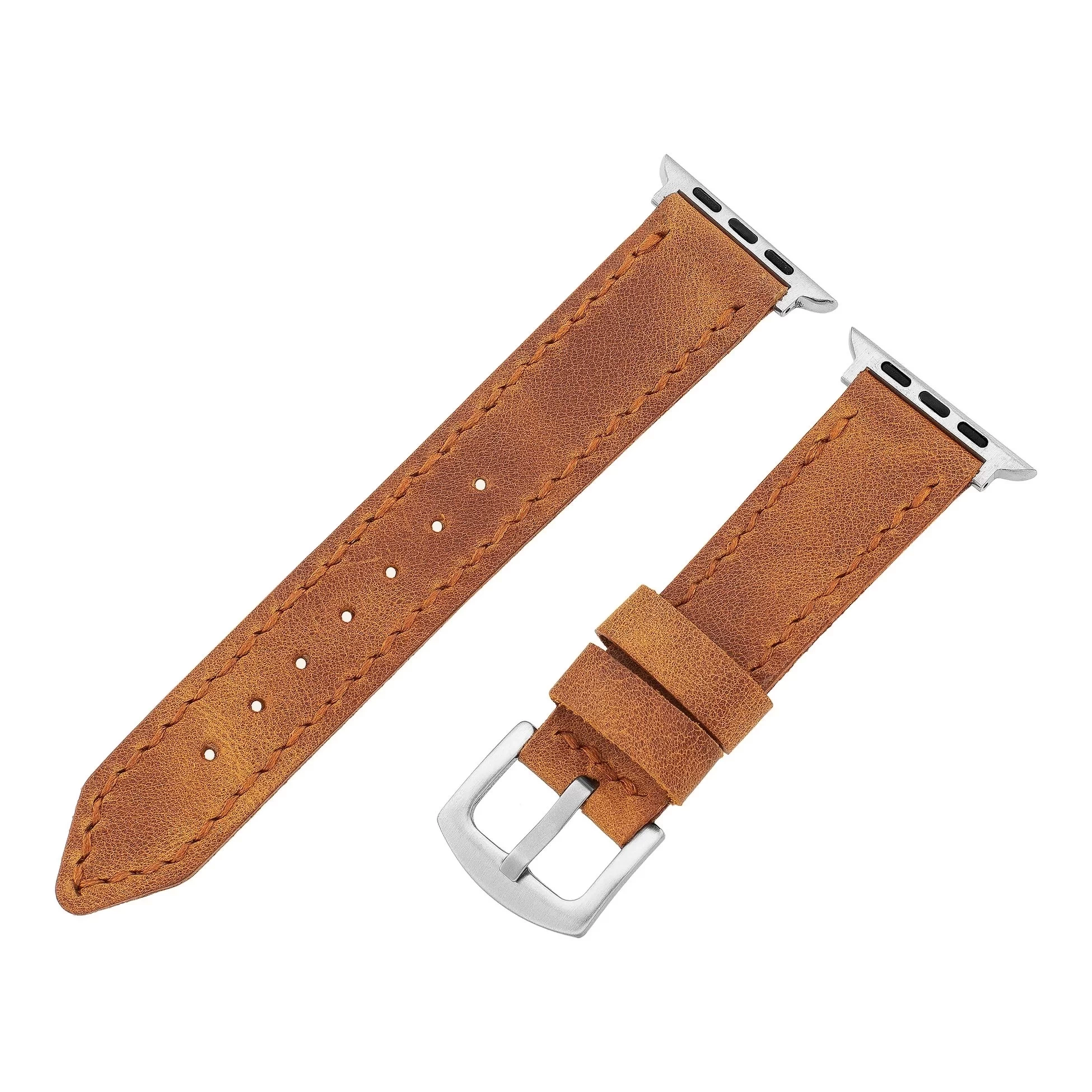 İsme Özel El Dikişli Apple Watch Saat Kordonu - %100 Çift Kat Deri - AG03001 - Camel
