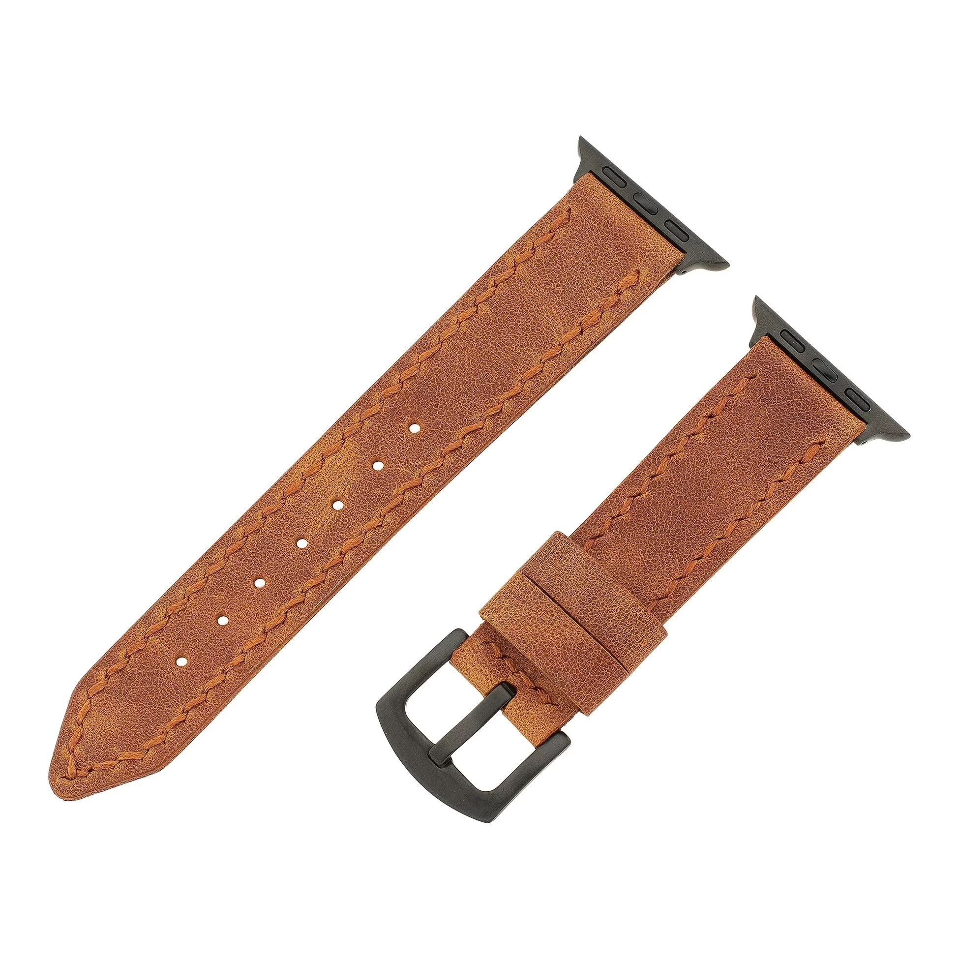 İsme Özel El Dikişli Apple Watch Saat Kordonu - %100 Çift Kat Deri - AG03001 - Camel