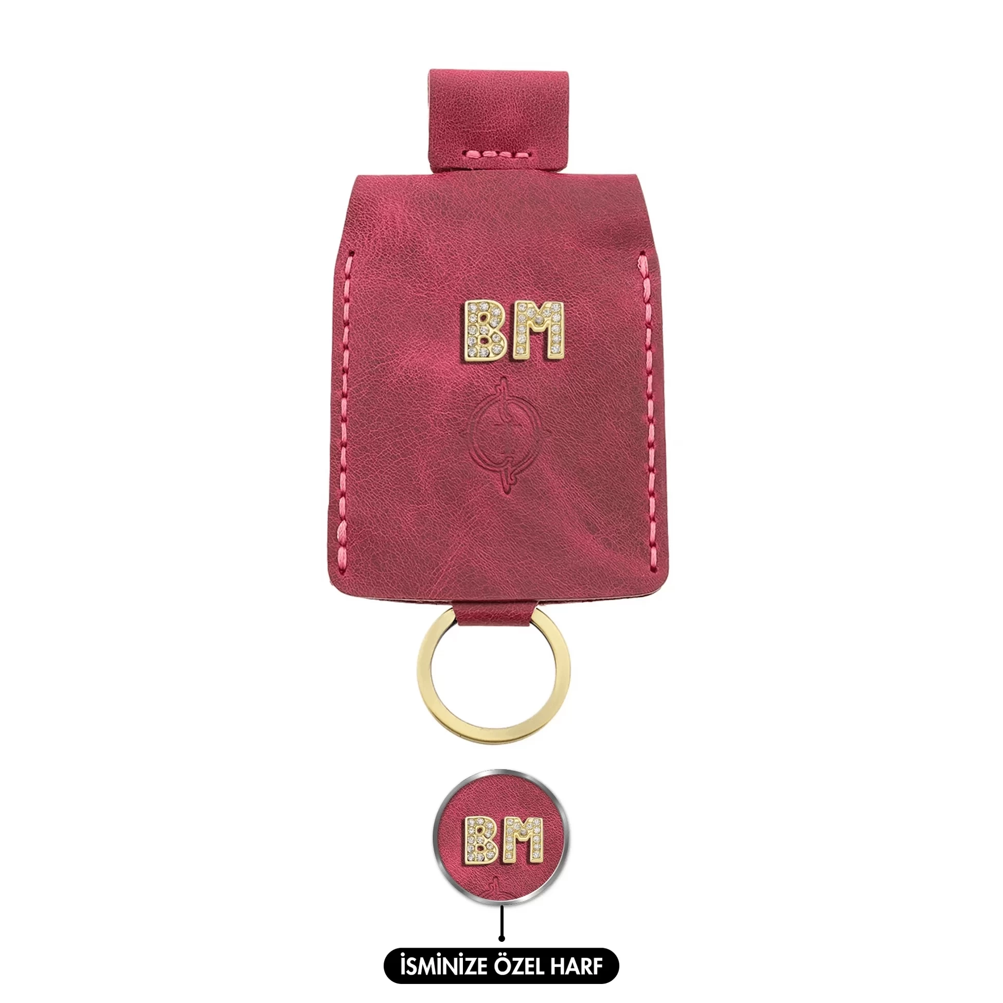 İsme Özel Çıtçıtlı Anahtarlık - % 100 Rainbow Deri - AG01001 - Fuşya