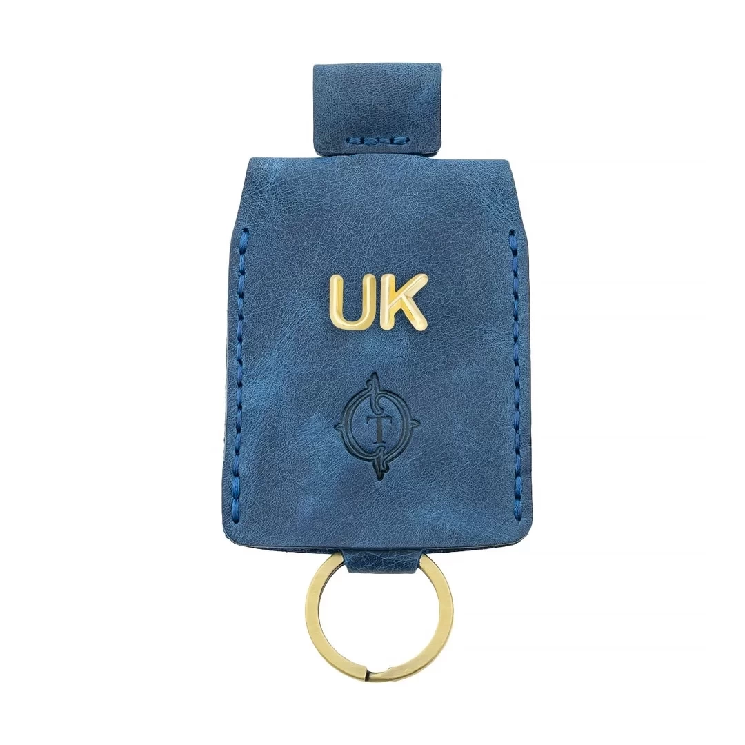 İsme Özel Çıtçıtlı Anahtarlık - % 100 Rainbow Deri - AG01001 - Saks Mavisi
