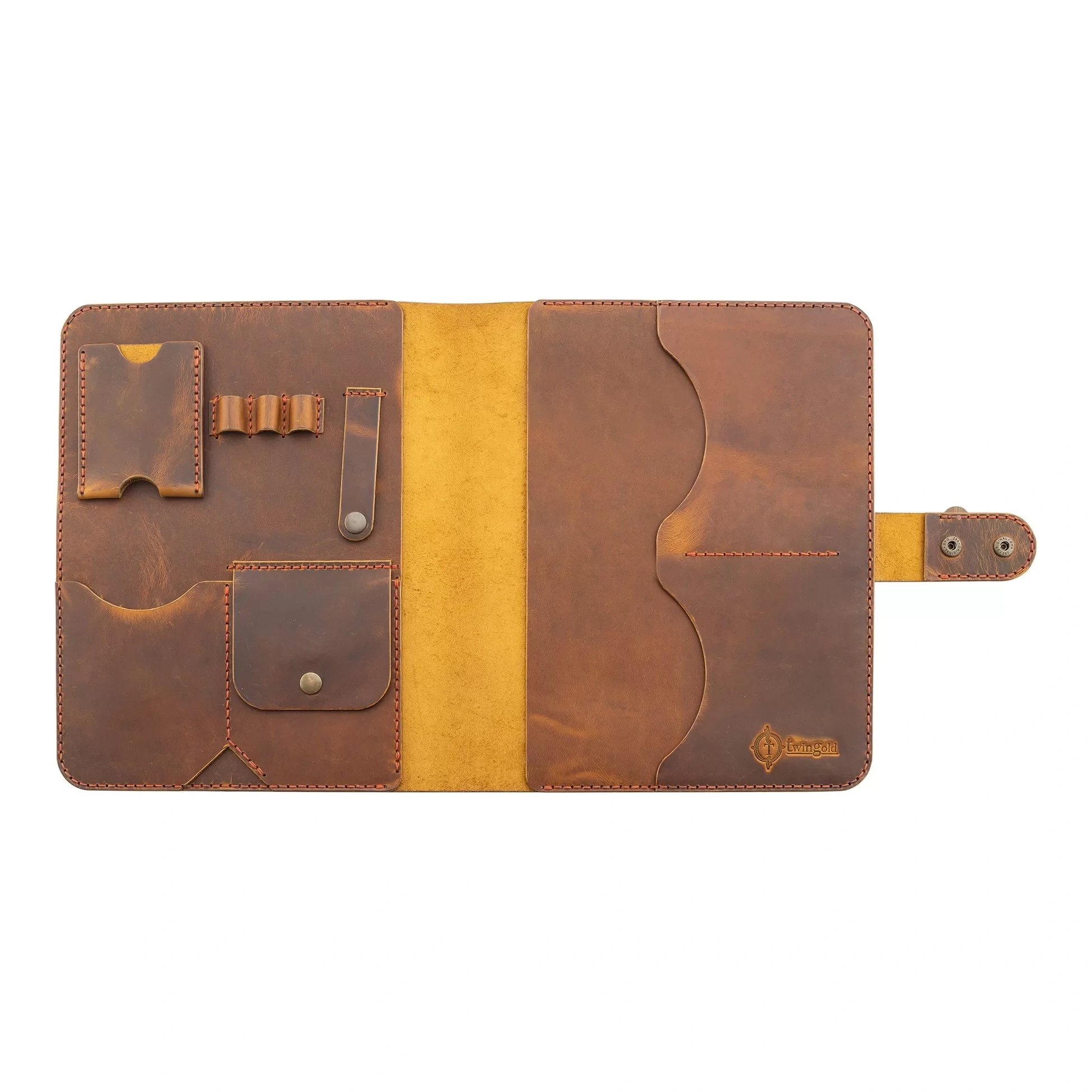 İsme Özel Çıtçıtlı Fonksiyonlu iPad Organizer - %100 Crazy Deri - ET01004 - Taba