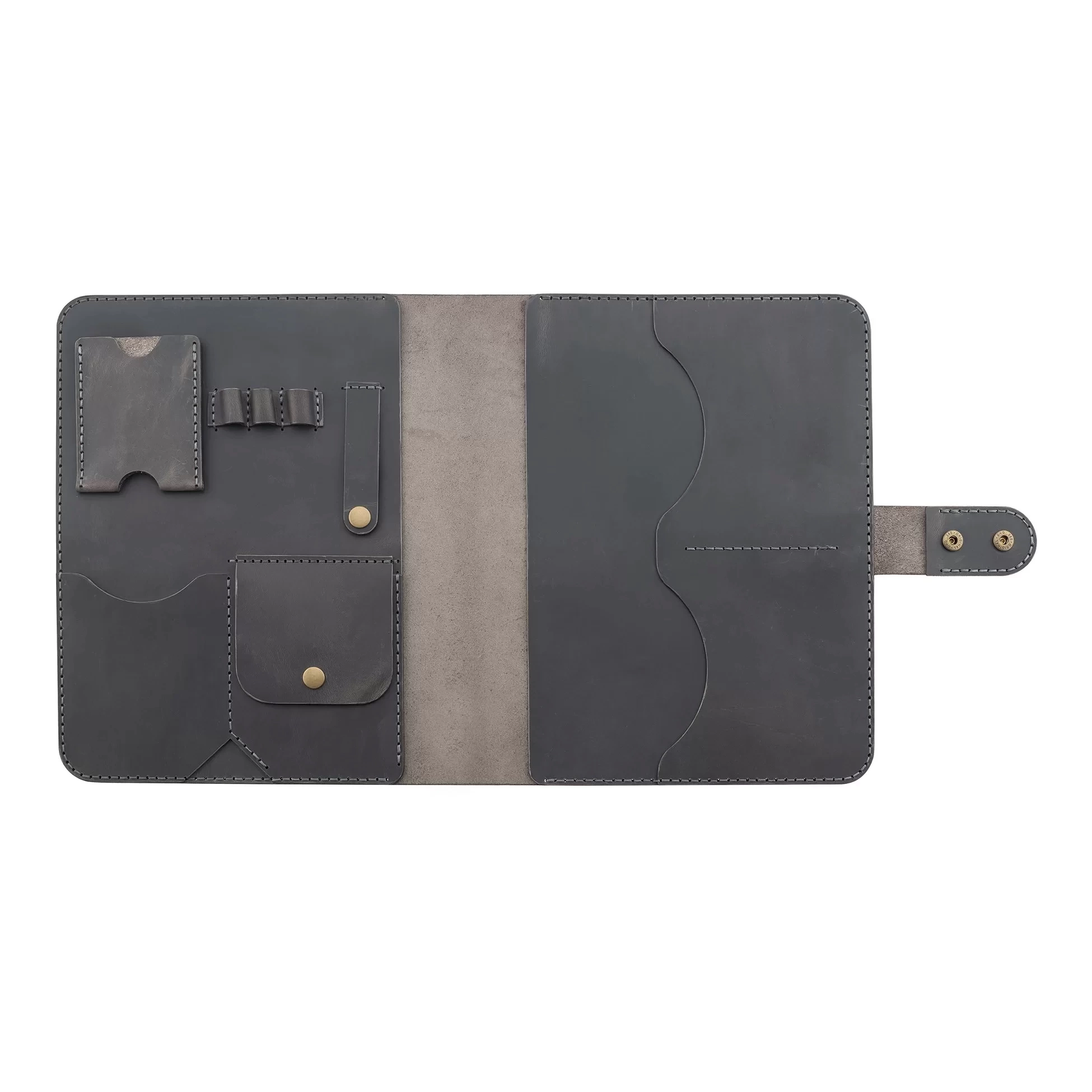 İsme Özel Çıtçıtlı Fonksiyonlu iPad Organizer - %100 Crazy Deri - ET01004 - Antrasit