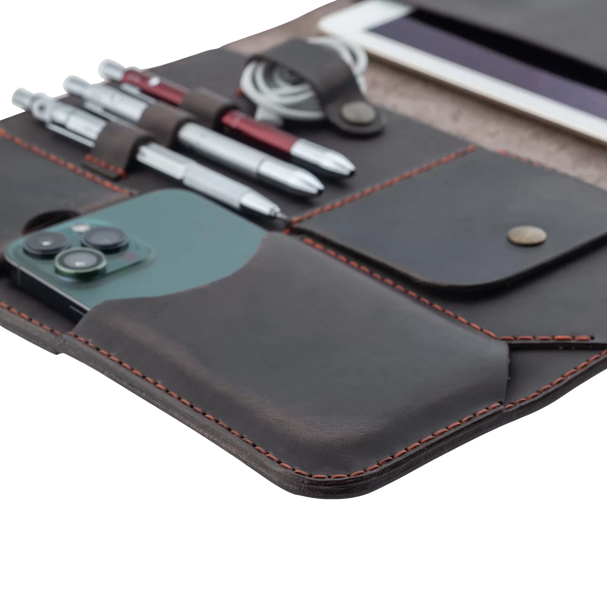 İsme Özel Çıtçıtlı Fonksiyonlu iPad Organizer - %100 Crazy Deri - ET01004 - Kahverengi