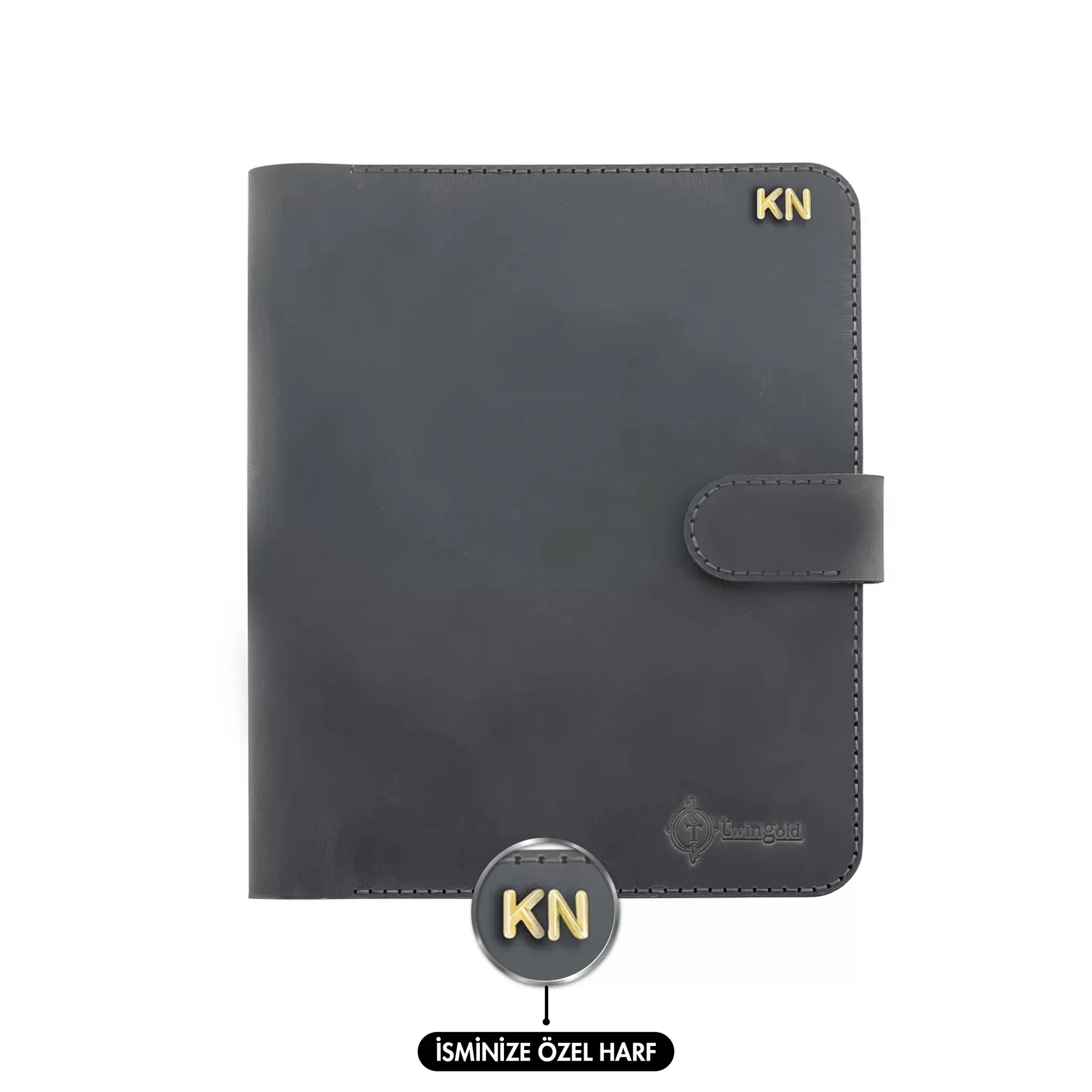 İsme Özel Çıtçıtlı Fonksiyonlu Macbook Organizer - %100 Crazy Deri - ET02004 - Antrasit