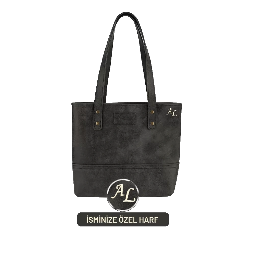 Twingold Kişiye Özel %100 Deri Rainbow Antrasit Tote Bag