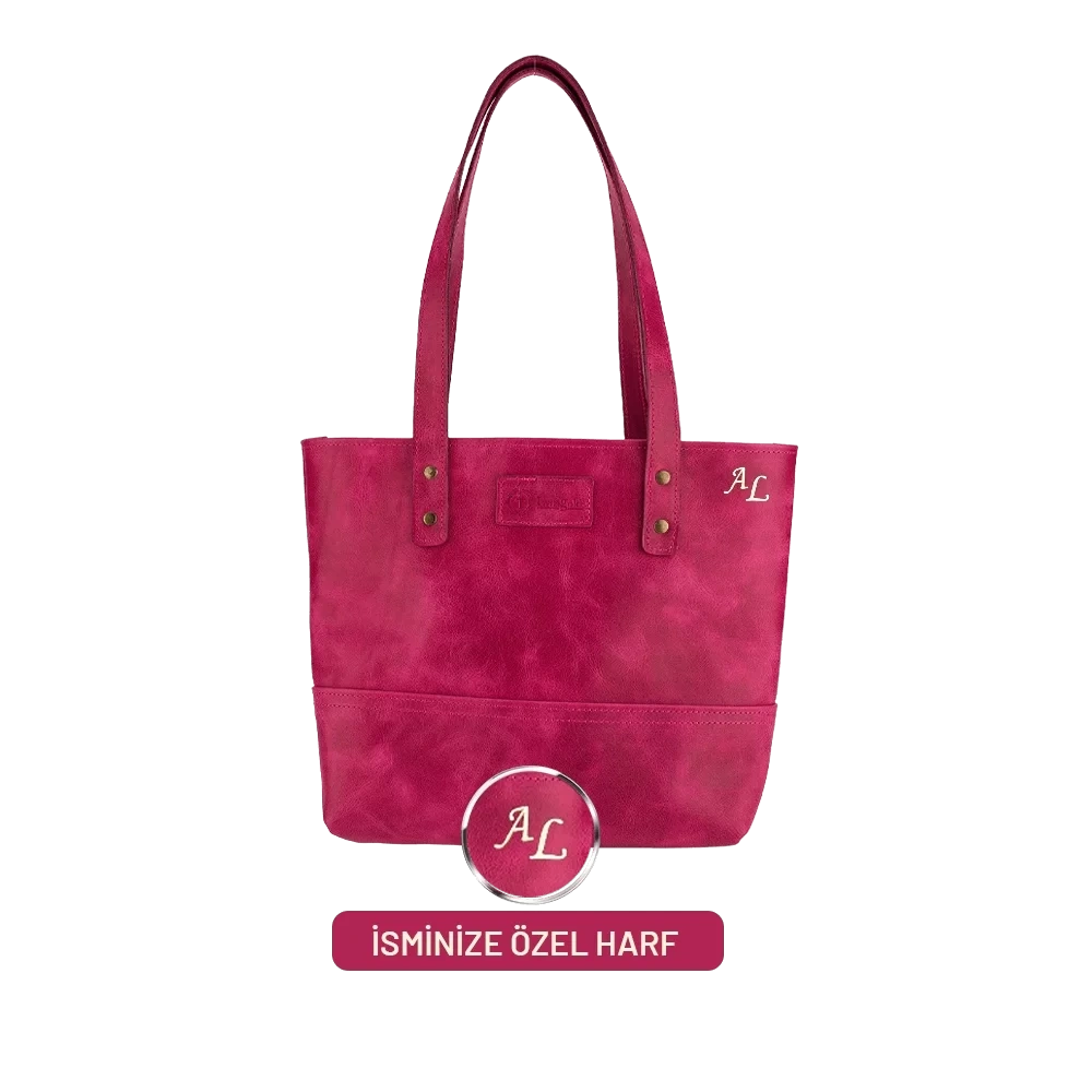 Twingold Kişiye Özel %100 Deri Rainbow Fuşya Tote Bag