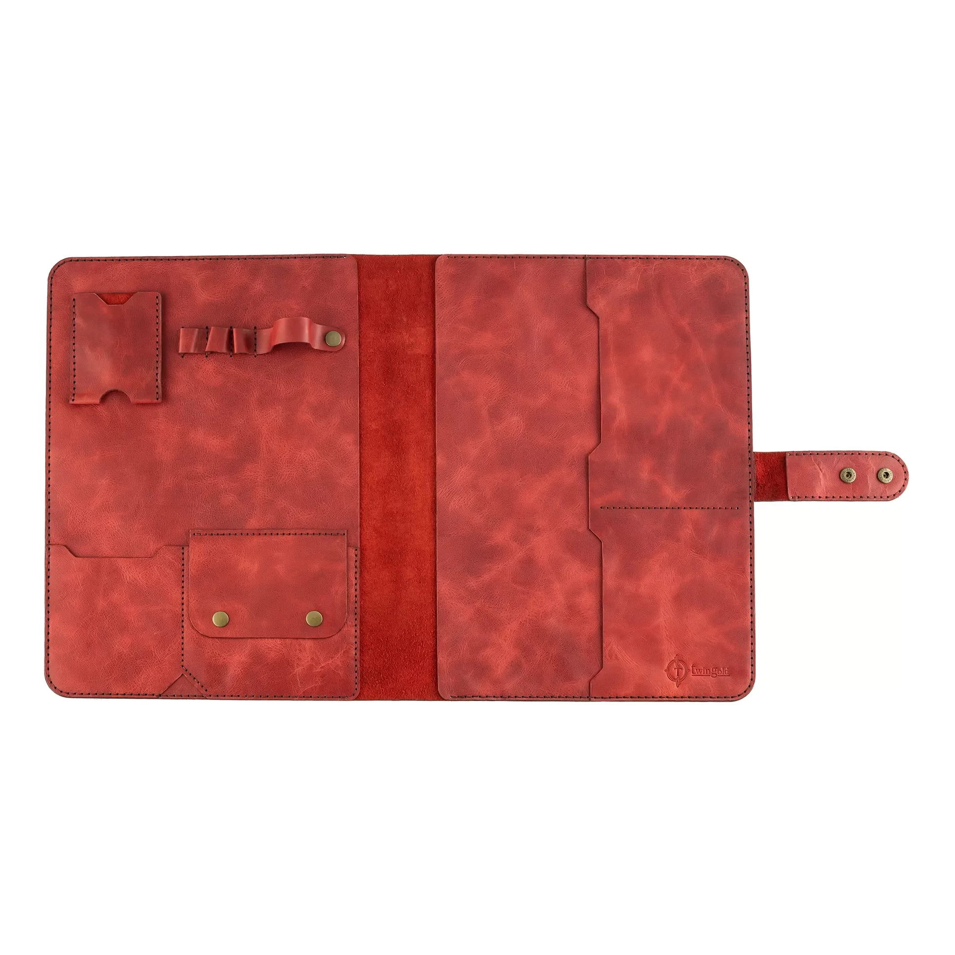 İsme Özel Çıtçıtlı Fonksiyonlu iPad Organizer - %100 Rainbow Deri - ET01002 - Kırmızı