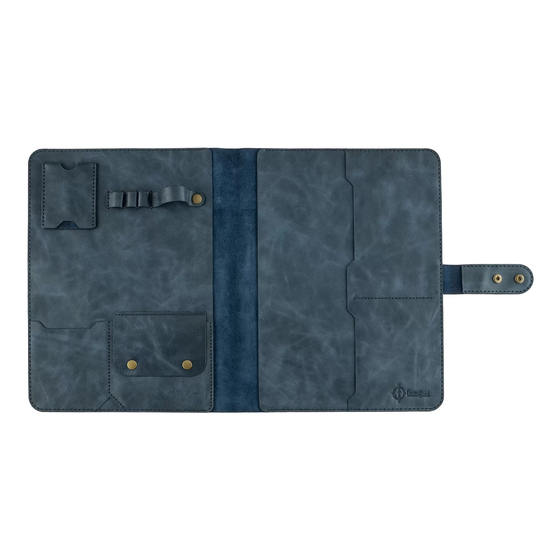 İsme Özel Çıtçıtlı Fonksiyonlu iPad Organizer - %100 Rainbow Deri - ET01002 - Lacivert