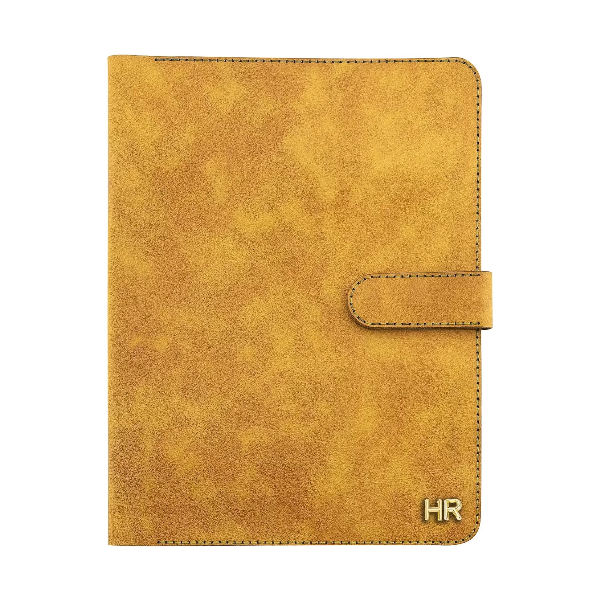 İsme Özel Çıtçıtlı Fonksiyonlu iPad Organizer - %100 Rainbow Deri - ET01002 - Hardal Sarısı