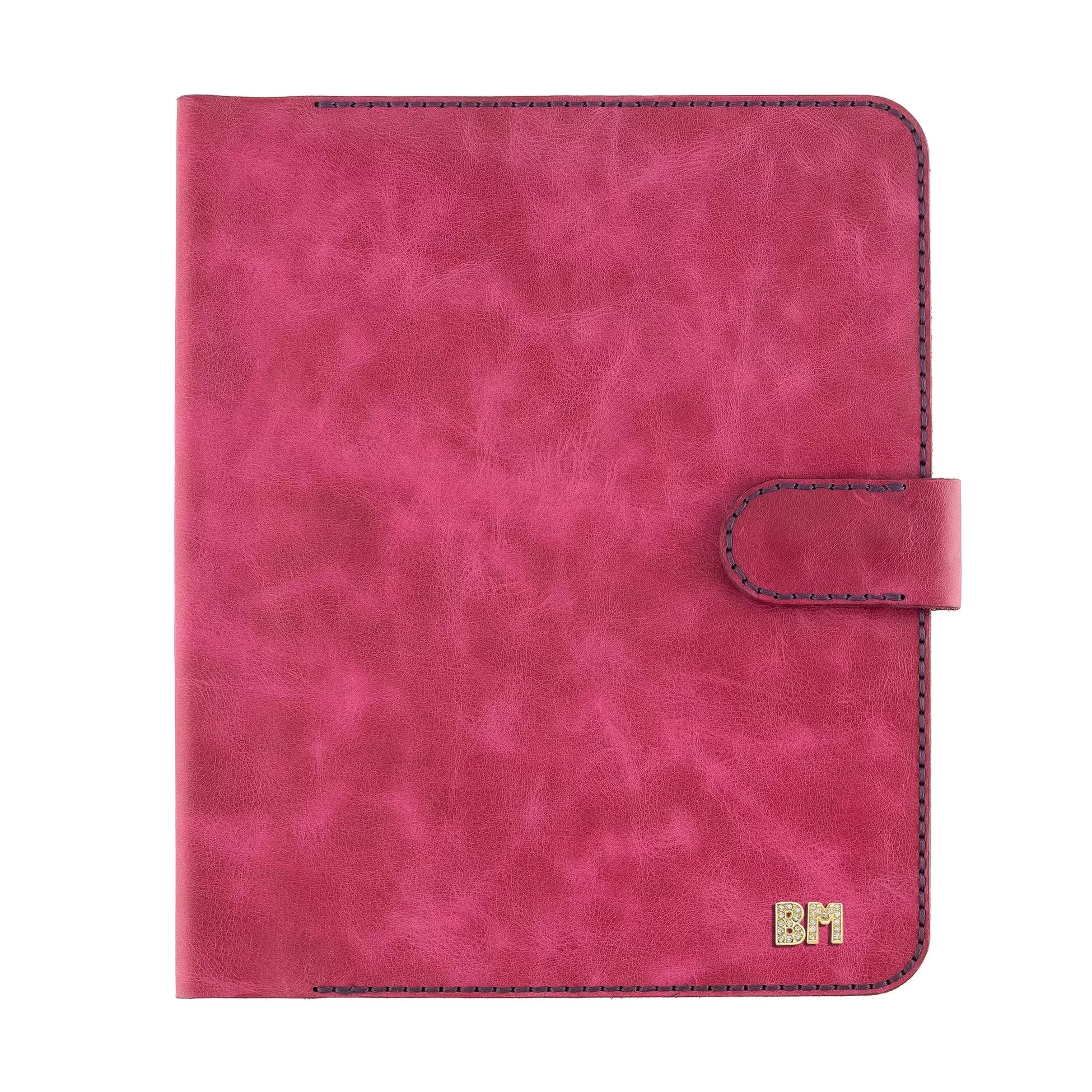 İsme Özel Çıtçıtlı Fonksiyonlu iPad Organizer - %100 Rainbow Deri - ET01002 - Fuşya
