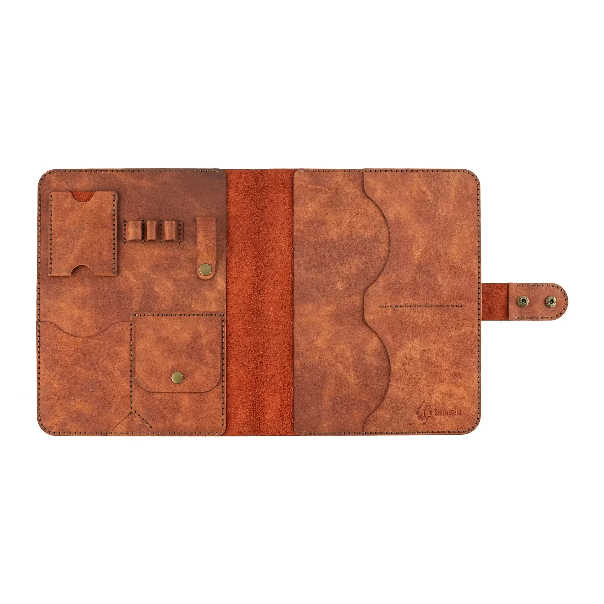 İsme Özel Çıtçıtlı Fonksiyonlu iPad Organizer - %100 Rainbow Deri - ET01002 - Tobacco