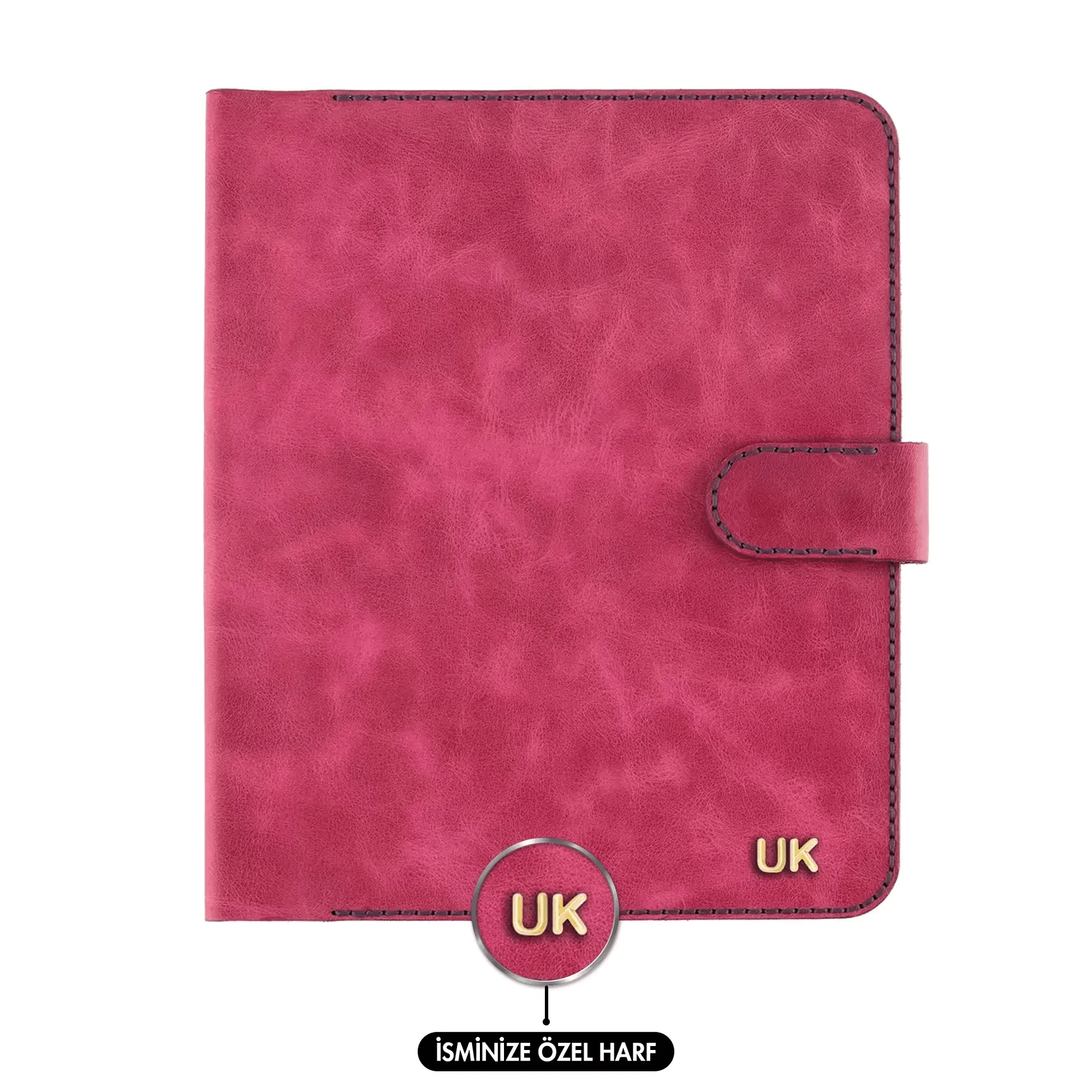İsme Özel Çıtçıtlı Fonksiyonlu Macbook Organizer - %100 Rainbow Deri - ET02001 - Fuşya