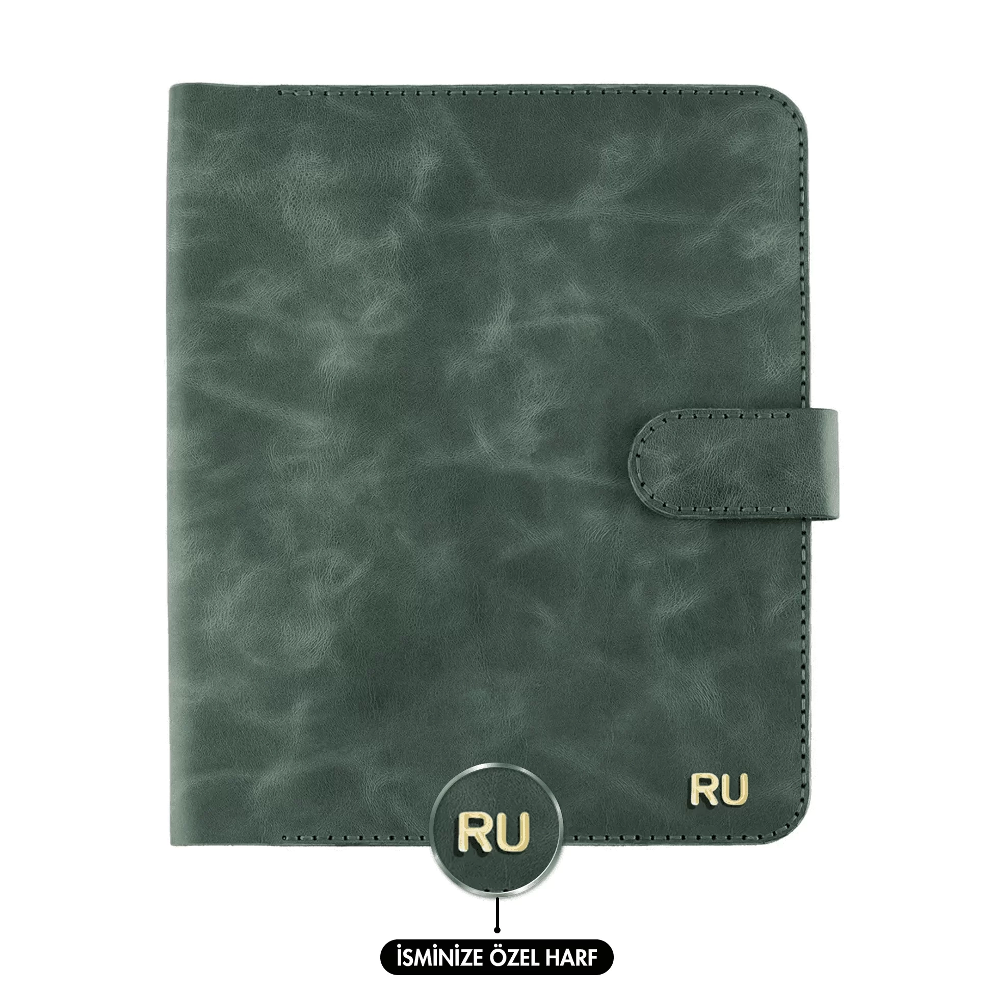 İsme Özel Çıtçıtlı Fonksiyonlu Macbook Organizer - %100 Rainbow Deri - ET02001 - Haki