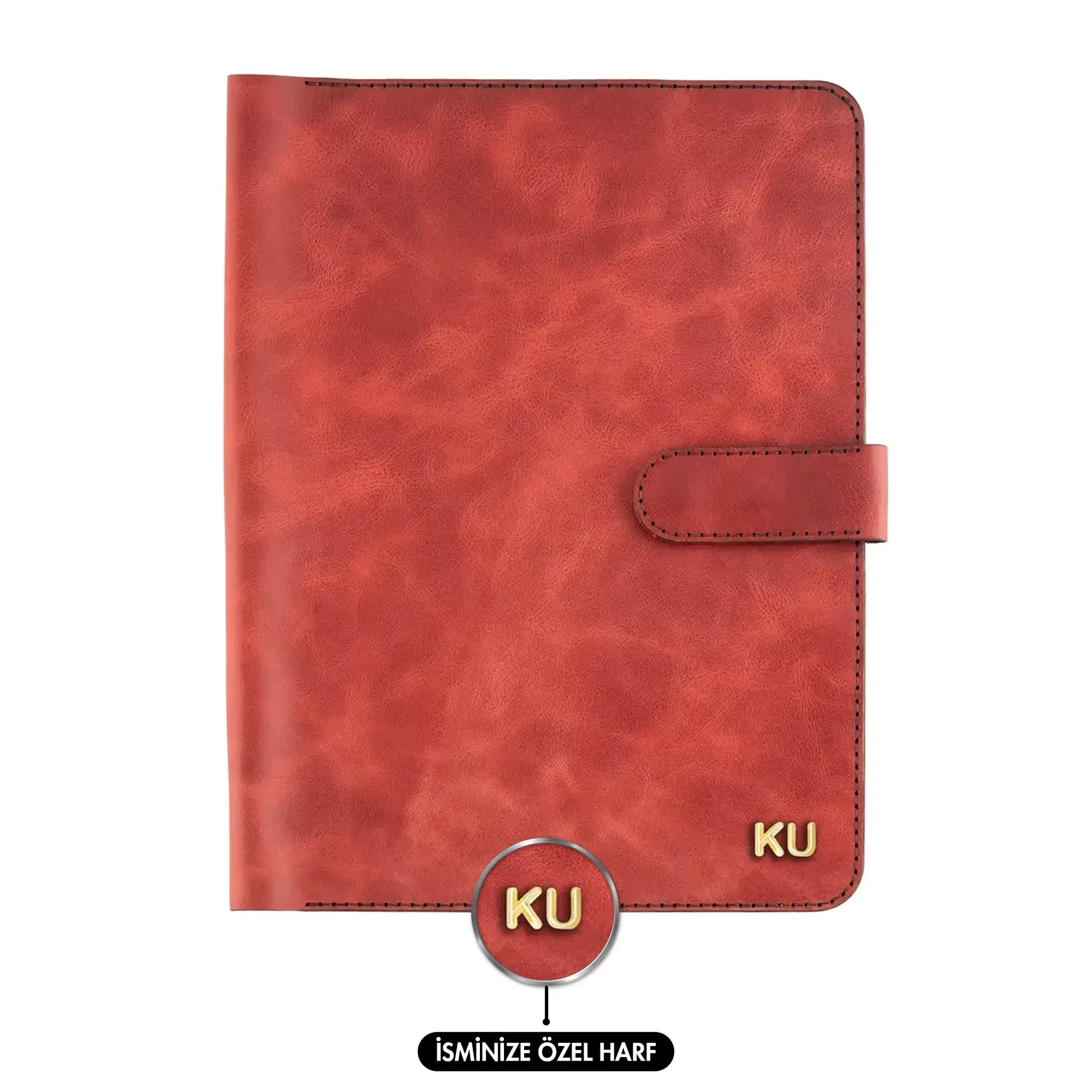 İsme Özel Çıtçıtlı Fonksiyonlu Macbook Organizer - %100 Rainbow Deri - ET02001 - Kırmızı