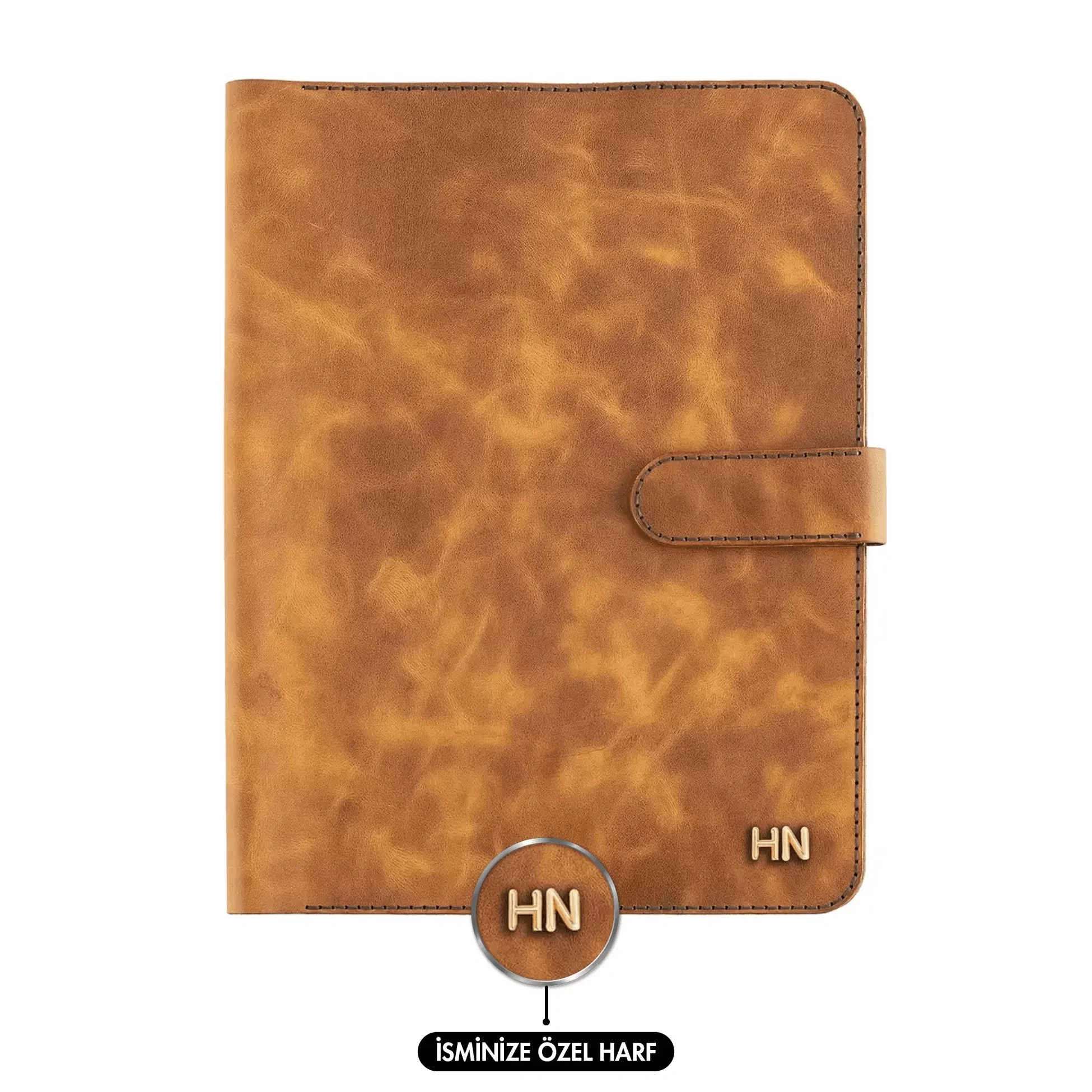 İsme Özel Çıtçıtlı Fonksiyonlu Macbook Organizer - %100 Rainbow Deri - ET02001 - Camel
