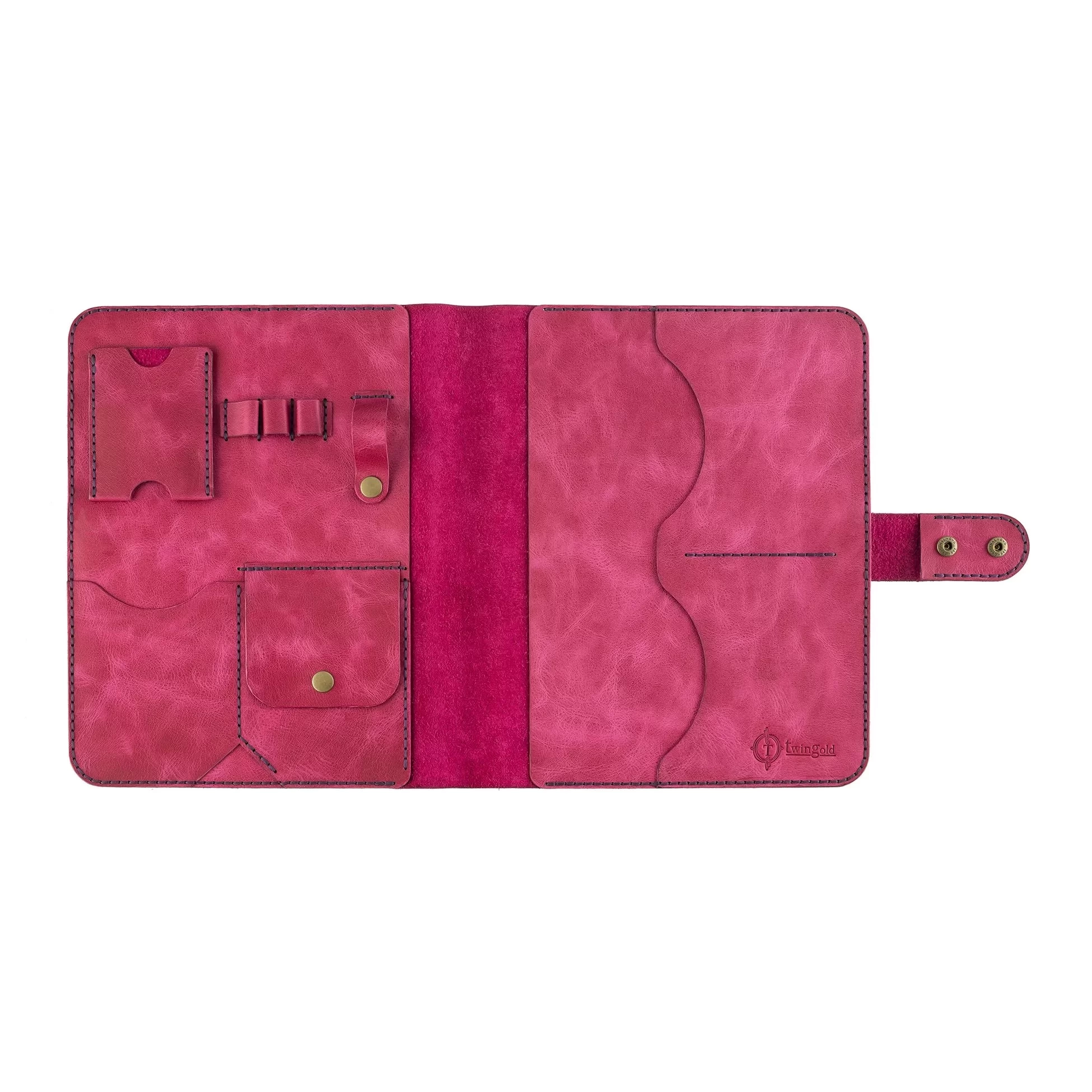 İsme Özel Çıtçıtlı Fonksiyonlu Macbook Organizer - %100 Rainbow Deri - ET02001 - Fuşya