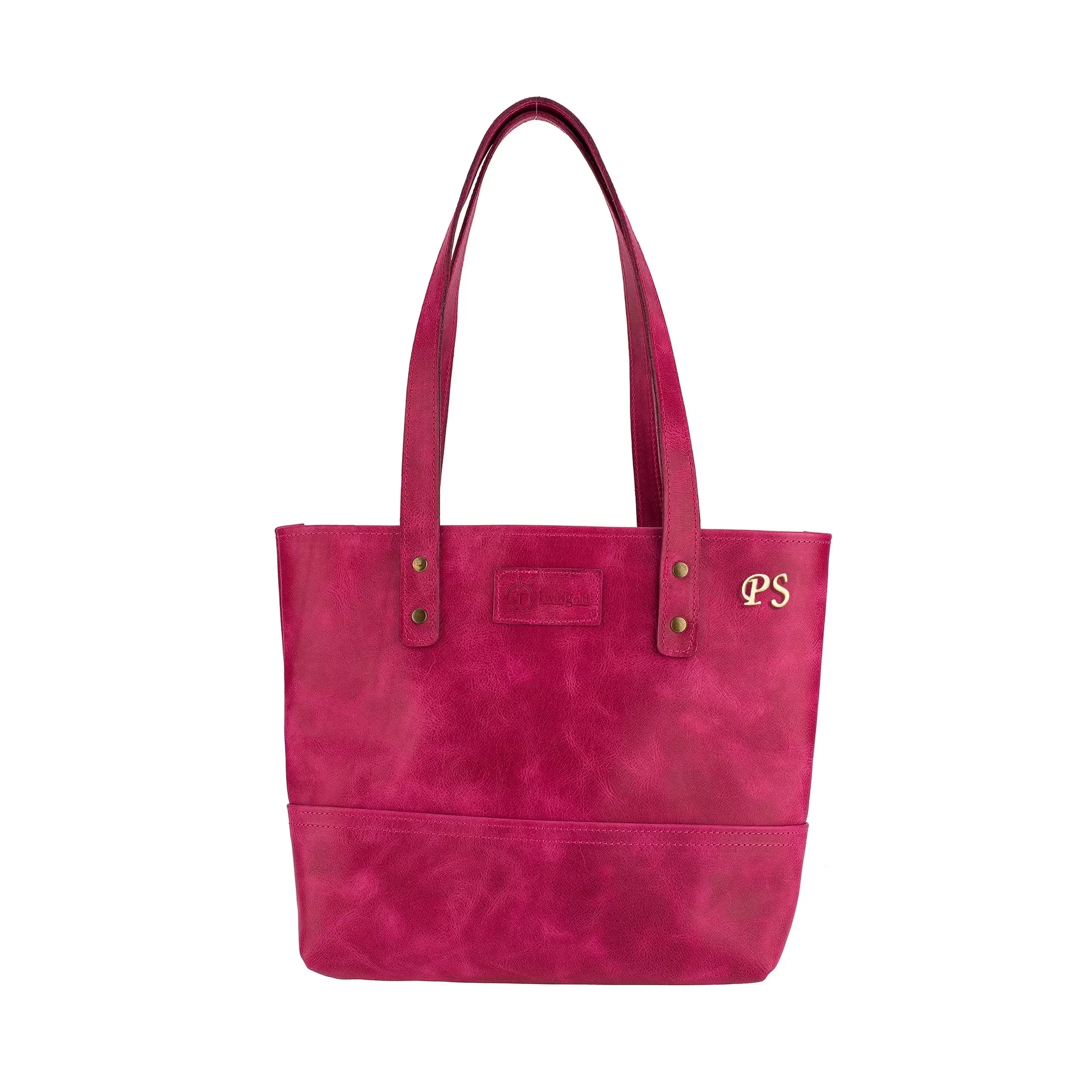 İsme Özel Tote Bag El Omuz Çantası - %100 Rainbow Deri - AC03003 - Fuşya