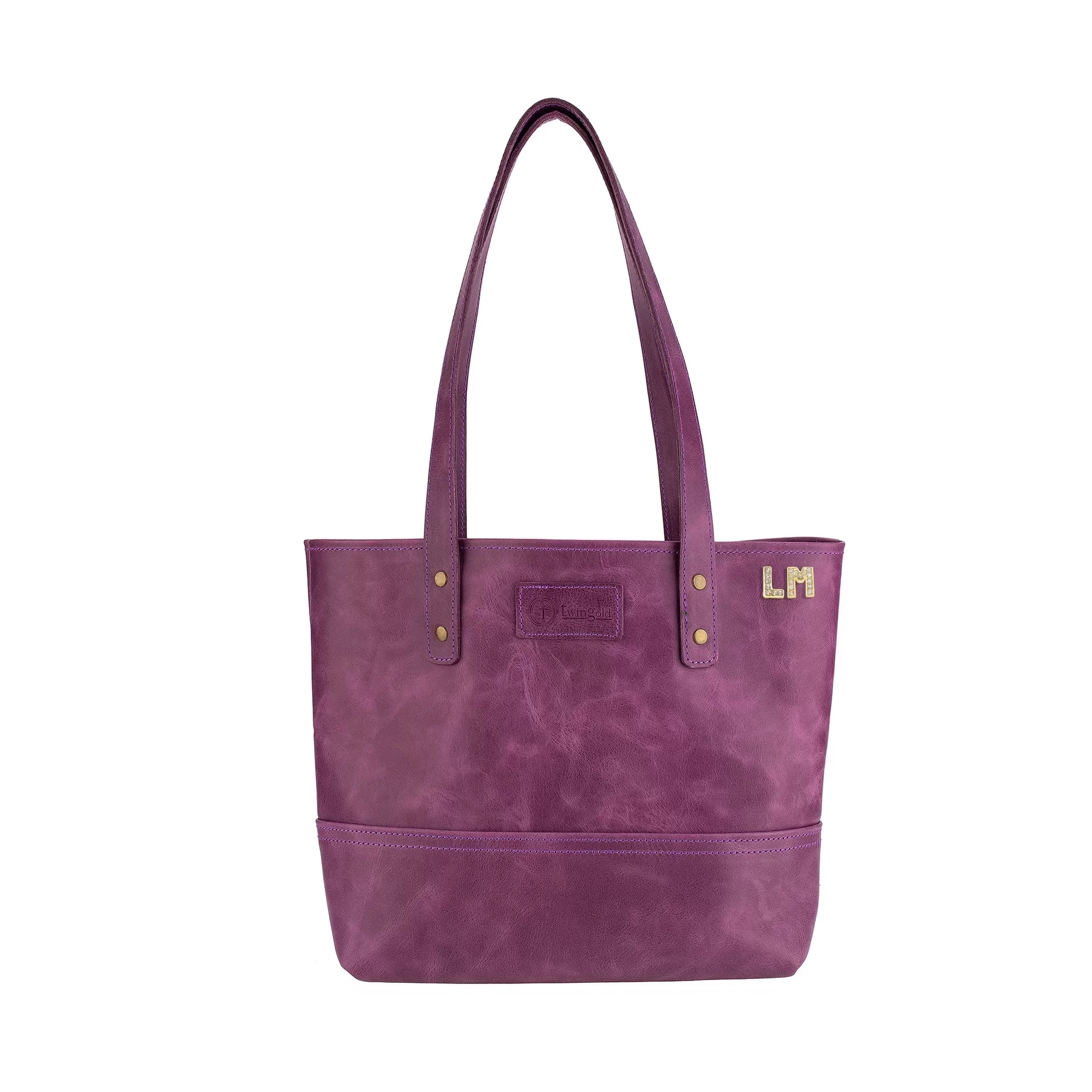 İsme Özel Tote Bag El Omuz Çantası - %100 Rainbow Deri - AC03003 - Mor