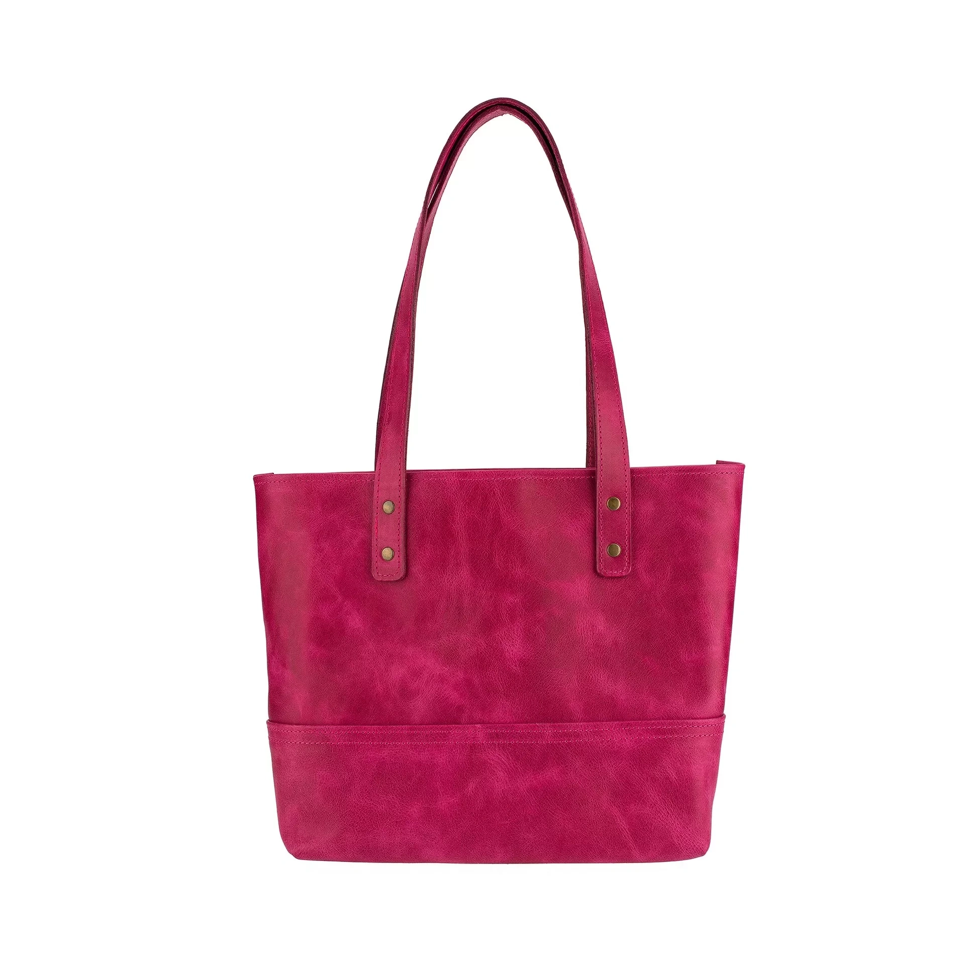 İsme Özel Tote Bag El Omuz Çantası - %100 Rainbow Deri - AC03003 - Fuşya