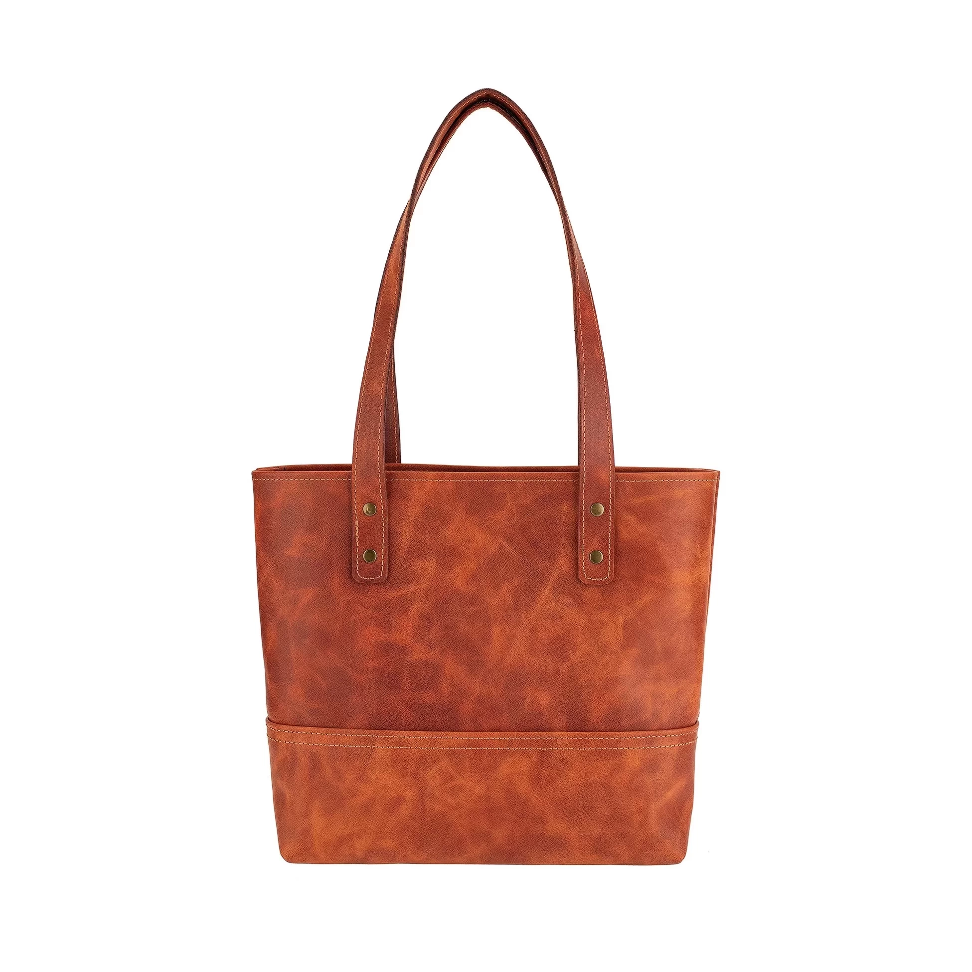 İsme Özel Tote Bag El Omuz Çantası - %100 Rainbow Deri - AC03003 - Tobacco