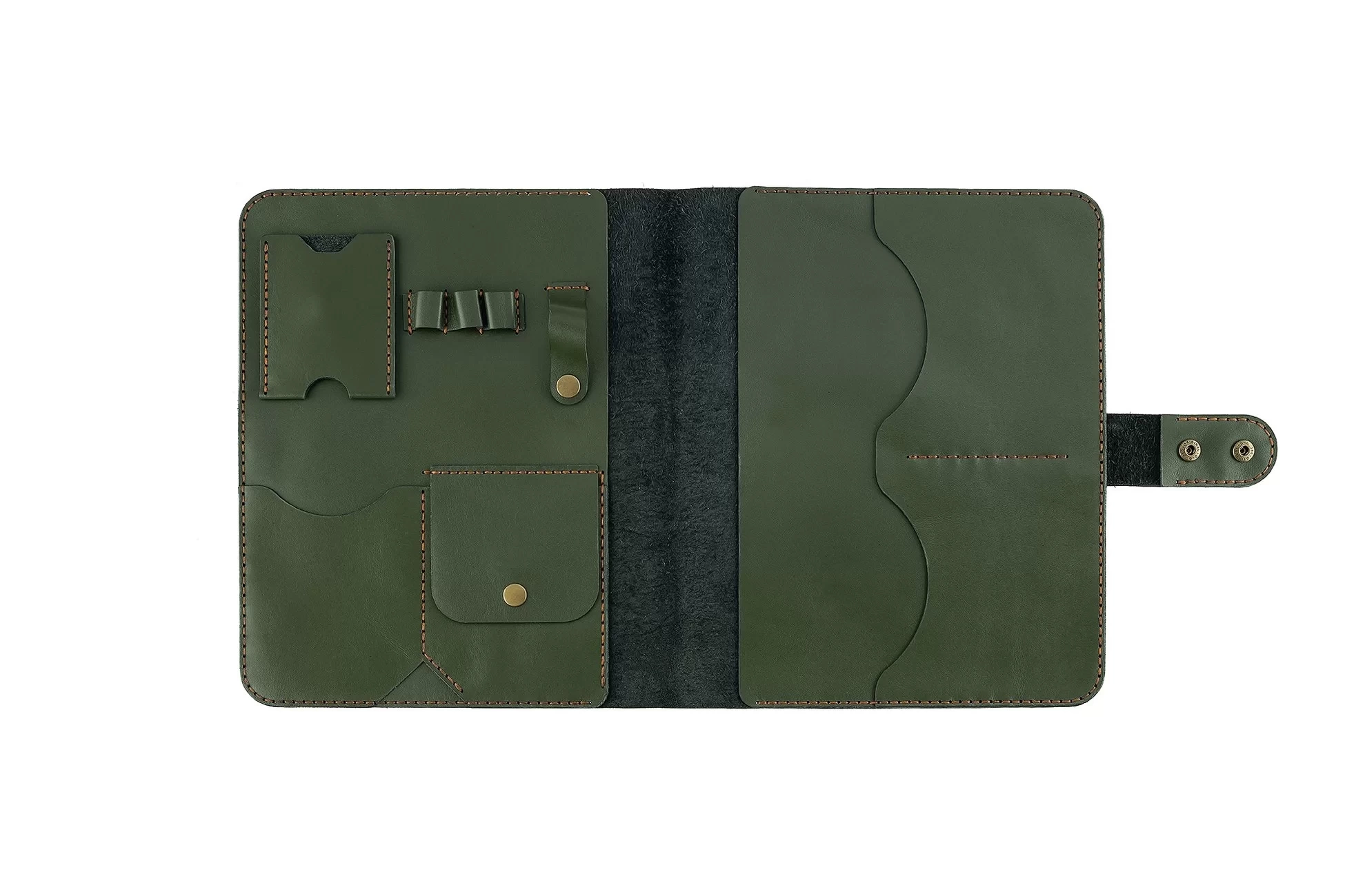 İsme Özel Çıtçıtlı Fonksiyonlu iPad Organizer - %100 Tiesto Deri - ET01003 - Haki