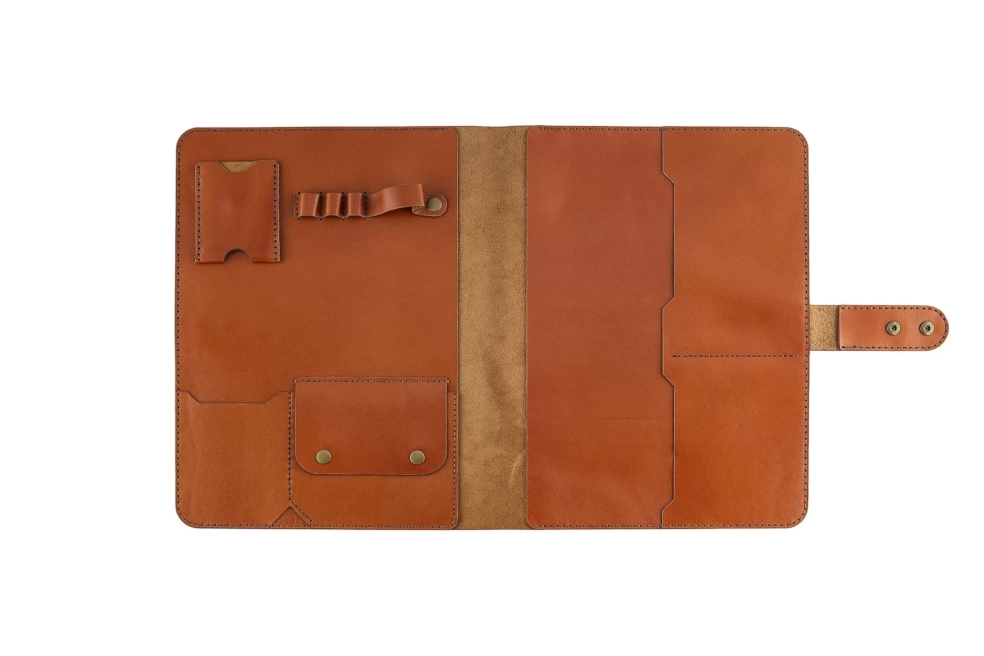 İsme Özel Çıtçıtlı Fonksiyonlu iPad Organizer - %100 Tiesto Deri - ET01003 - Tobacco