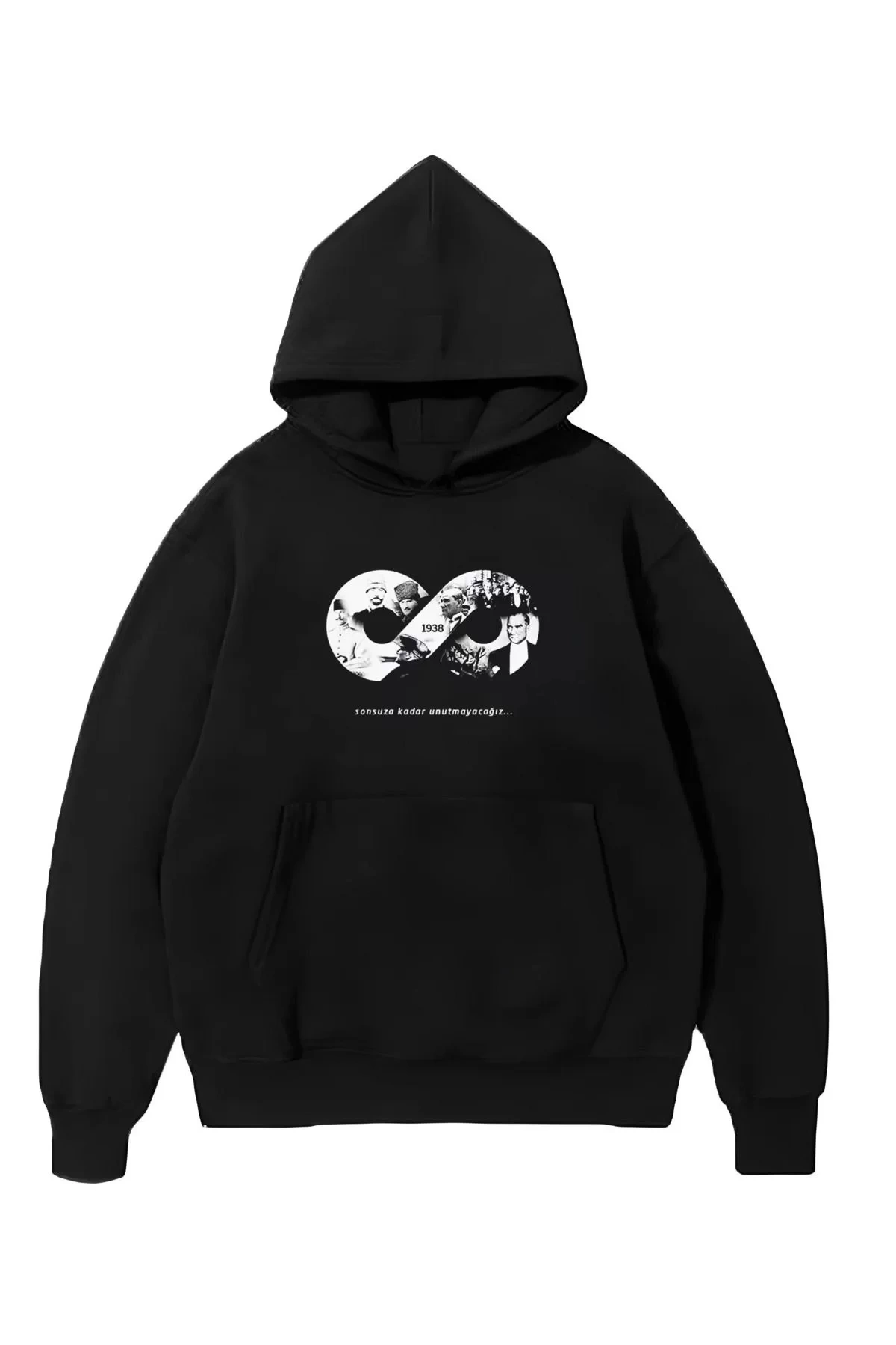 Üç İplik kapüşonlu 10 Kasıma Özel SweatShirt - Siyah