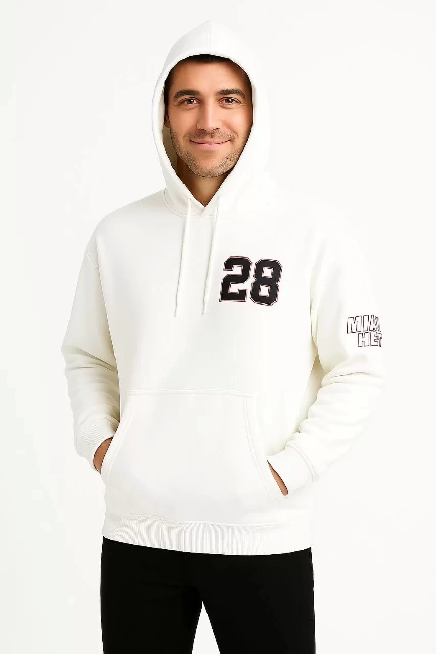 Üç İplik Kapüşonlu Ön ve Arka Baskılı SweatShirt hoodie - Beyaz