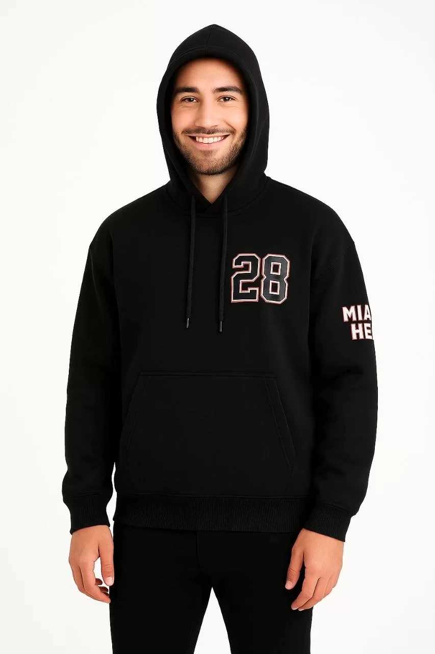 Üç İplik Kapüşonlu Ön ve Arka Baskılı SweatShirt hoodie - Siyah