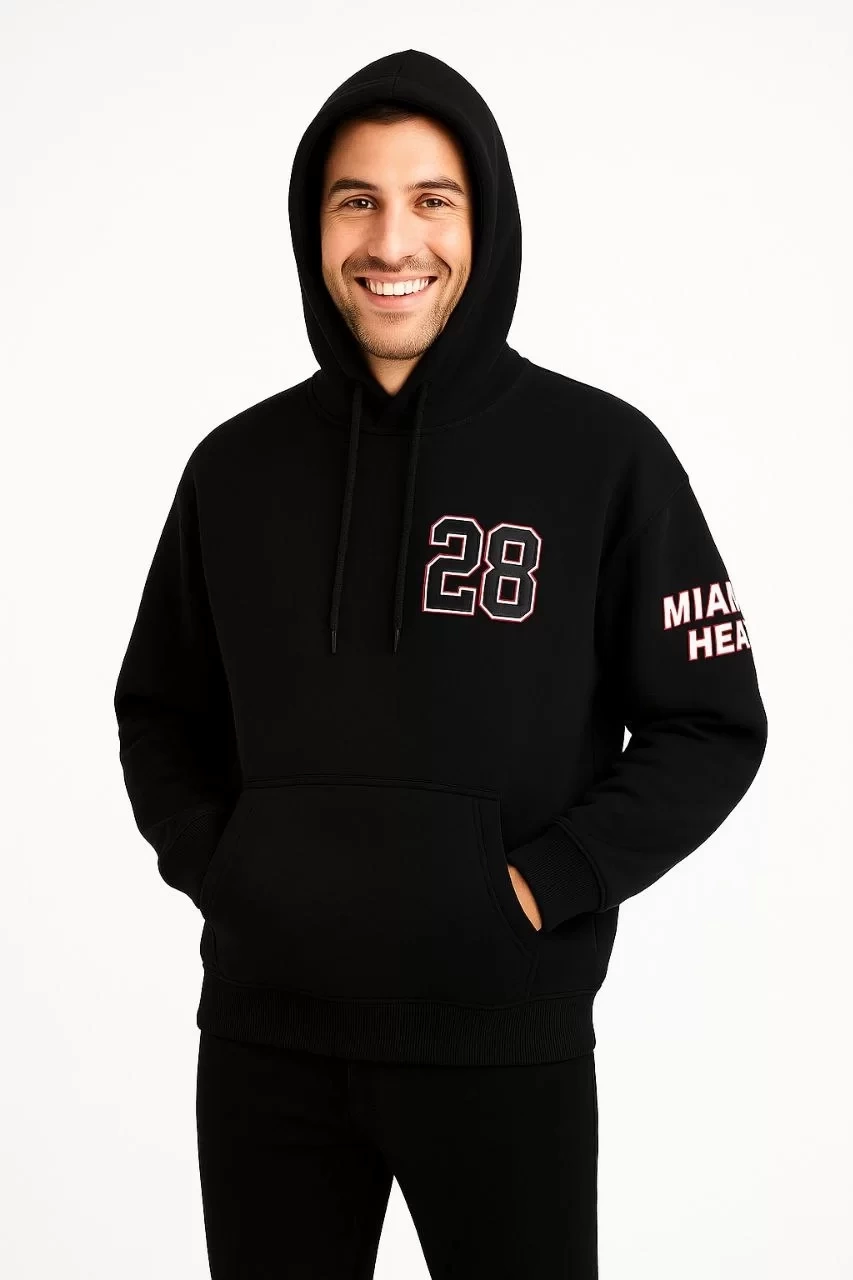Üç İplik Kapüşonlu Ön ve Arka Baskılı SweatShirt hoodie - Siyah