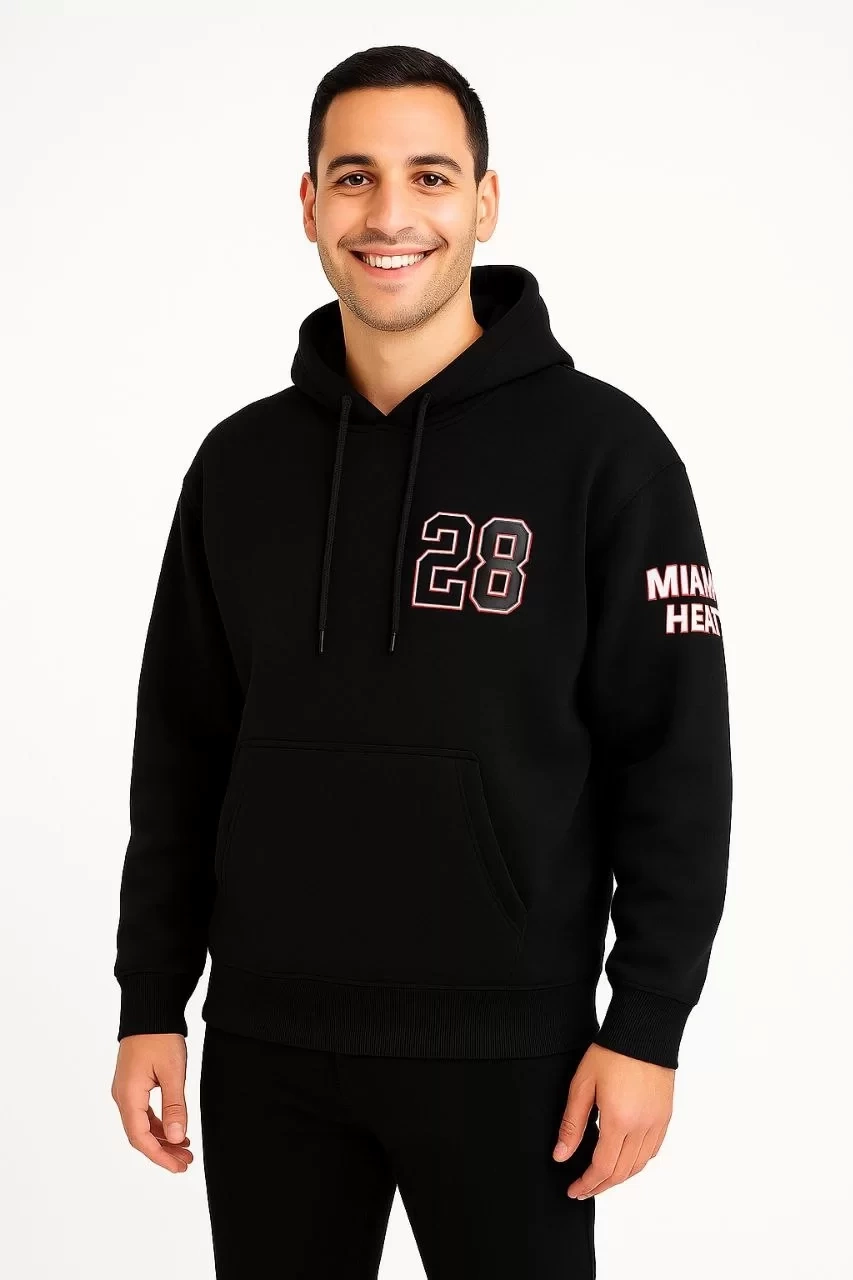 Üç İplik Kapüşonlu Ön ve Arka Baskılı SweatShirt hoodie - Siyah