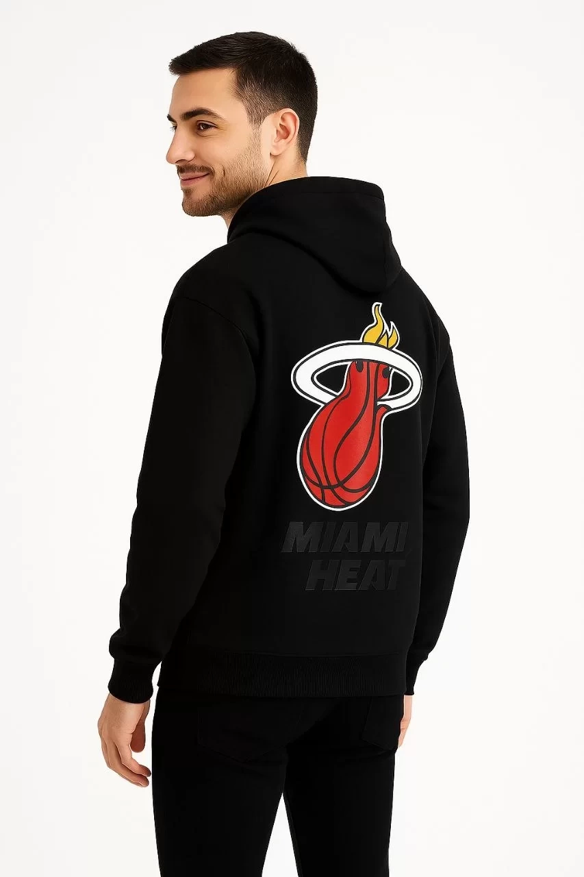 Üç İplik Kapüşonlu Ön ve Arka Baskılı SweatShirt hoodie - Siyah