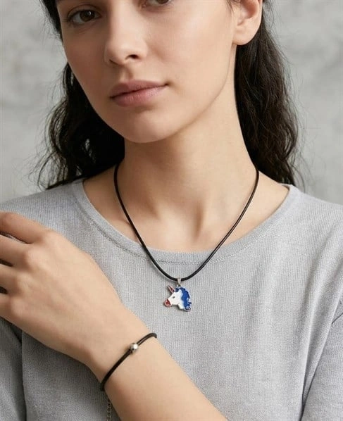 Unicorn Detaylı 2li Deri Bileklik Kolye Seti