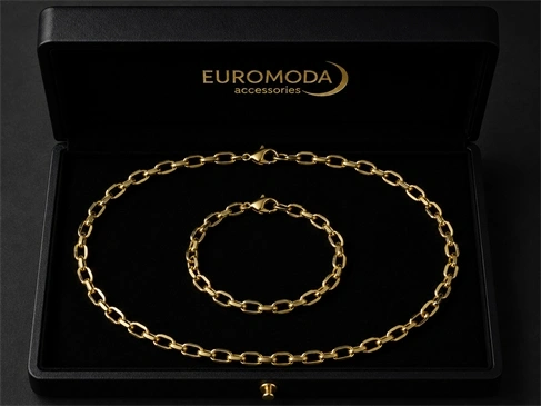 Unisex Gold Renk Ataç Zincir 2li Kolye Bileklik