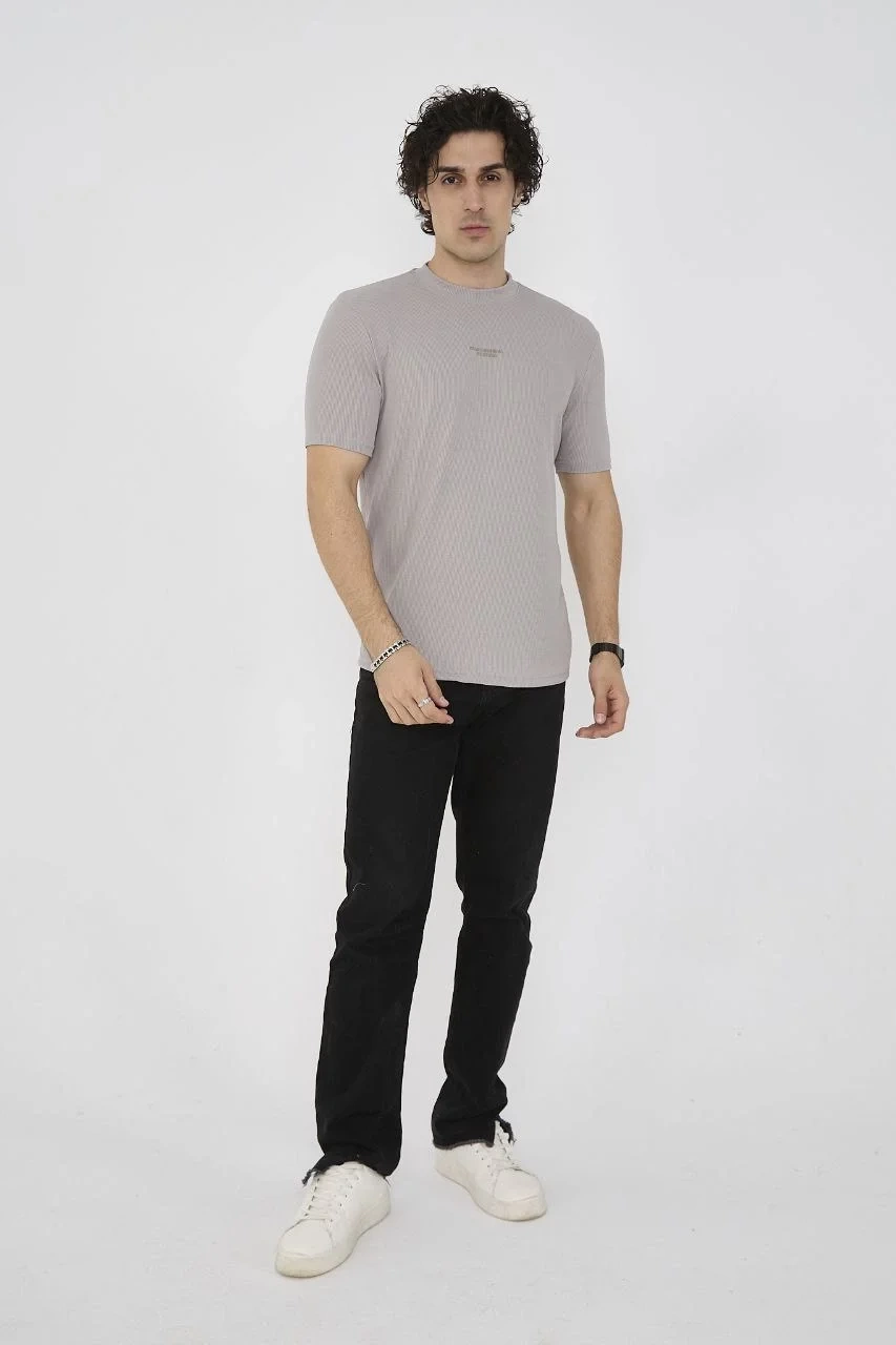 Unisex Bisiklet Yaka Slim fit T-Shirt- Boyalı Gri