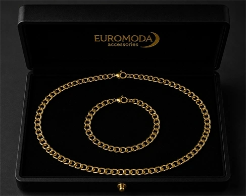 Unisex Gold Renk Gurmet Zincir 2li Kolye Bileklik